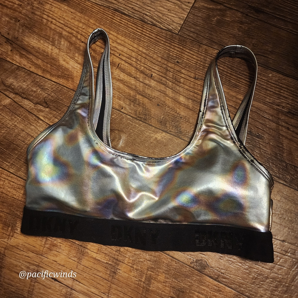 DKNY Iridescent Silver Sports Bra with Black Band ☆